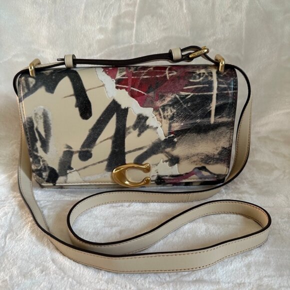 Coach X Mint & Serf Bandit Shoulder Bag Glovetanned Leather Ivory multi Graffiti - Picture 1 of 16